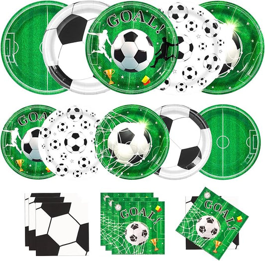 60PCS Soccer Paper Plates and Napkins Party Supply Serves 20 | Disposable by BORAENDEY
