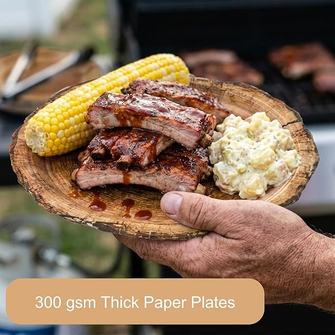 100 Pcs Disposable Rustic Wood Grain Slice Tableware Set - Image 4