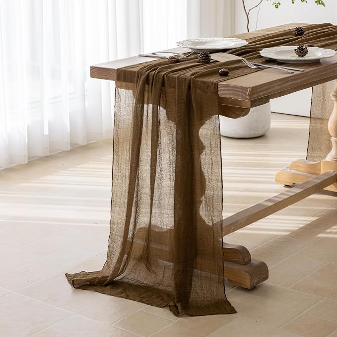 3Pcs Coffee Cheesecloth Table Runner 120 Inches - Image 2