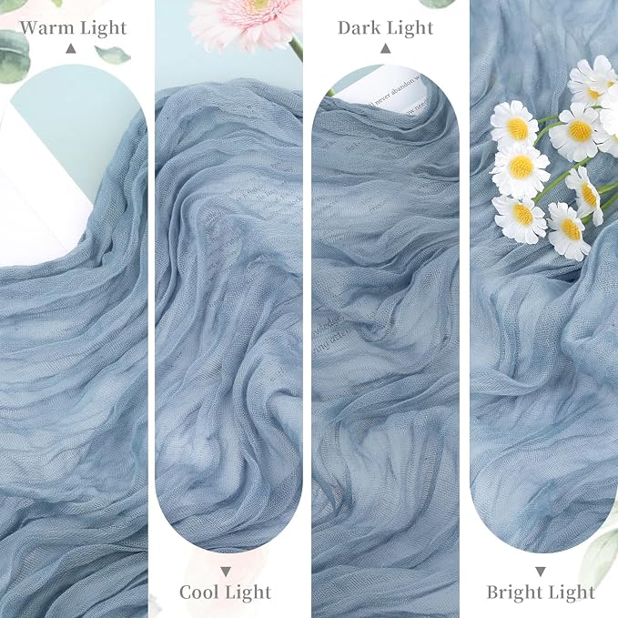 6 Packs Dusty Blue Cheesecloth Table Runner 35x120 Inch, 10FT Semi Sheer Boho - Image 5