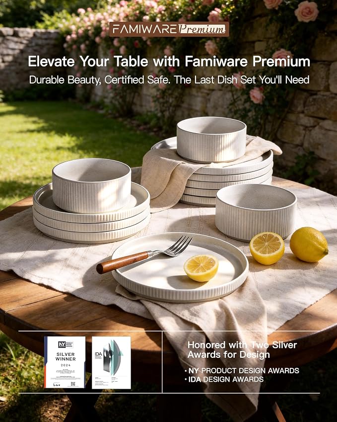 Stoneware Dinnerware Set for 4, Matte White Reactive Glaze | 12 pcs Ceramic - Image 8