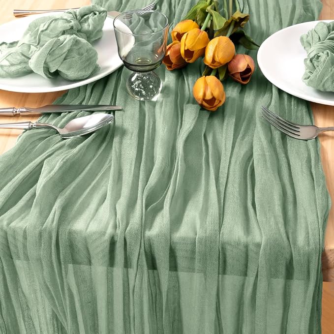 8 Pack Sage Green Cheesecloth Table Runner 10ft Boho Gauze Centerpiece | - Image 2