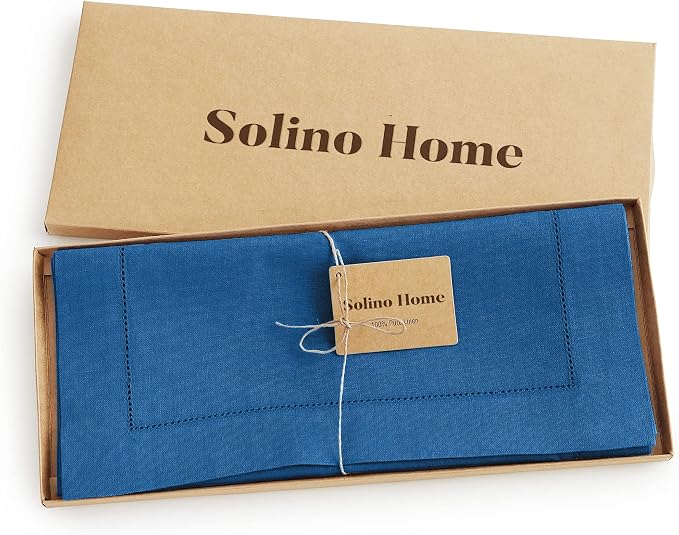 Solino Home 100% Pure Linen Table Runner Indigo Blue Hemstitch, 14 x 90 in | - Image 5