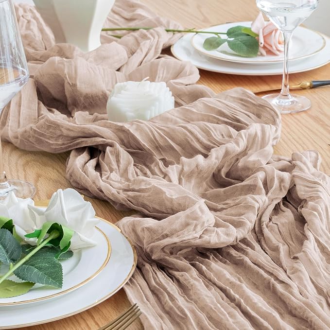 Cheesecloth Table Runner 10FT 3Pcs Nude Pink Boho Gauze Sheer Table Runners | - Image 5