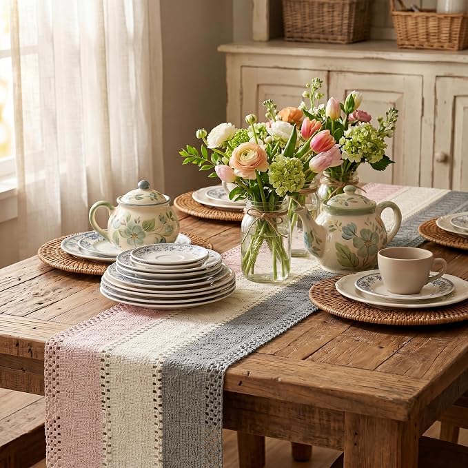 Artoid Mode Grey Beige Pink Farmhouse Rustic Table Runner 12x72 Inch | Holiday - Image 4