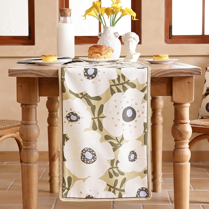 bilin gaier Designer French Linen Long Table Runner, Floral Pattern, Dining - Image 6