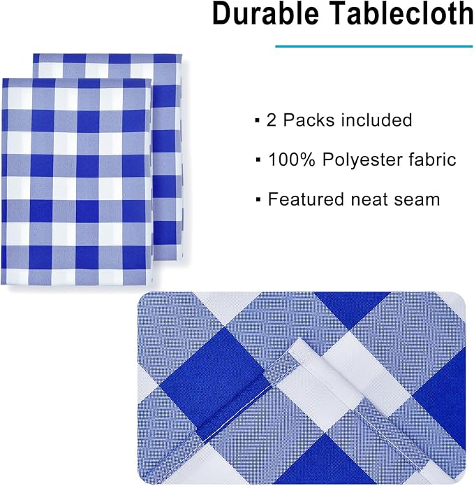 Checkered Tablecloth 2 Pack, 60 x 84 inch, Royal Blue and White | Waterproof - Image 3