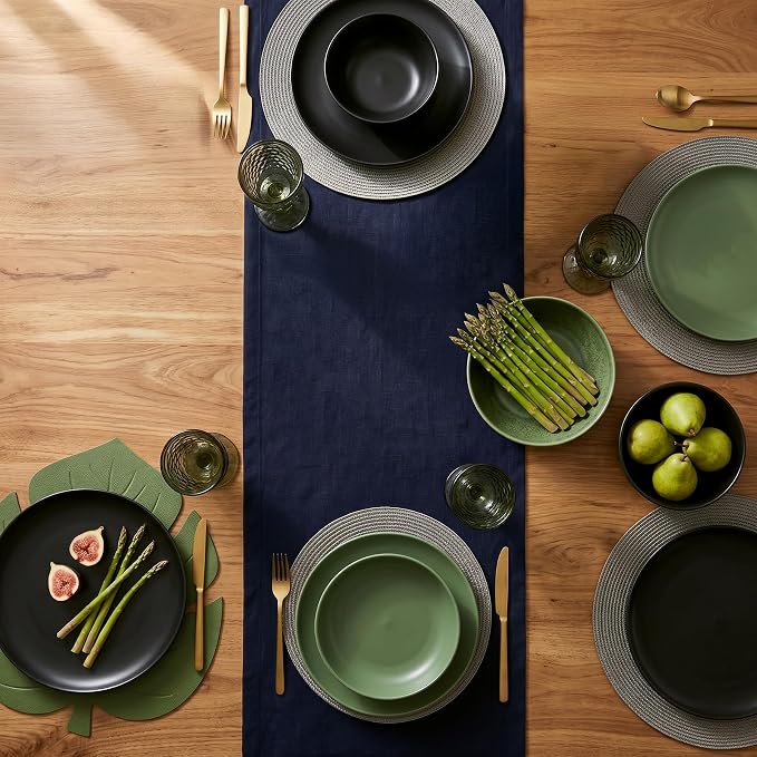 Solino Home 100% Pure Linen Dining Table Runner Navy, Fete 14 x 108 in Long | - Image 3