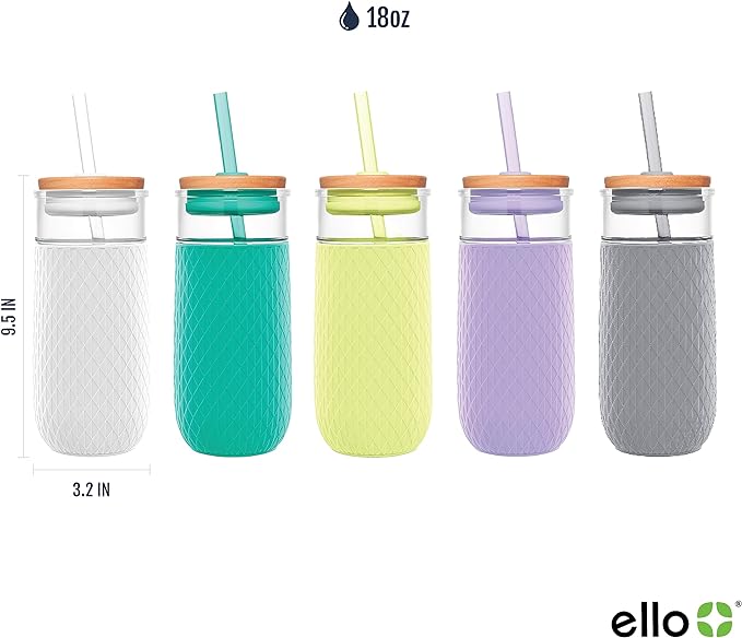 Ello Devon Glass Tumbler, Protective No Sweat Silicone Sleeve and Splash Proof - Image 3