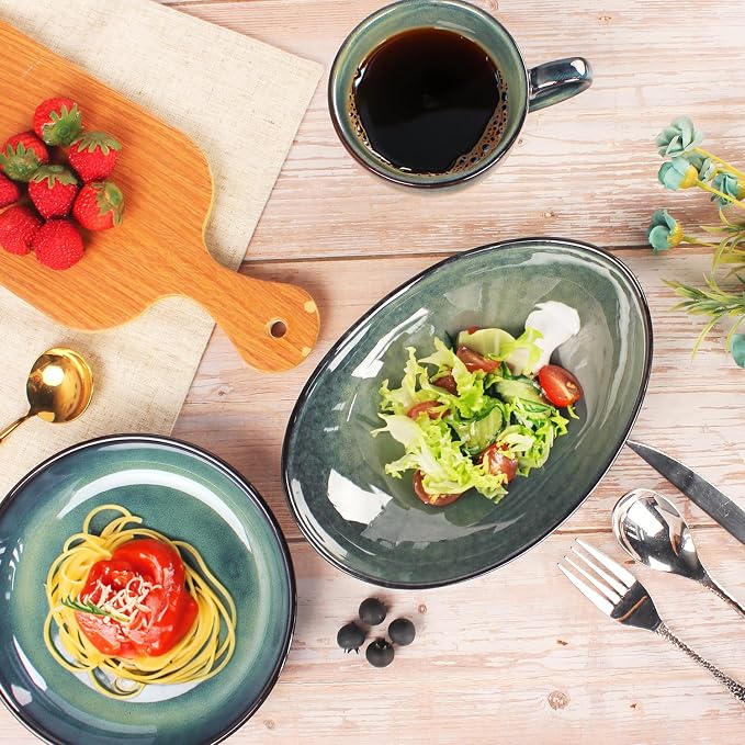 Ceramic Serving Platters Set of 4, 12.1 Inch Curved Oval Salad Plates - Image 4