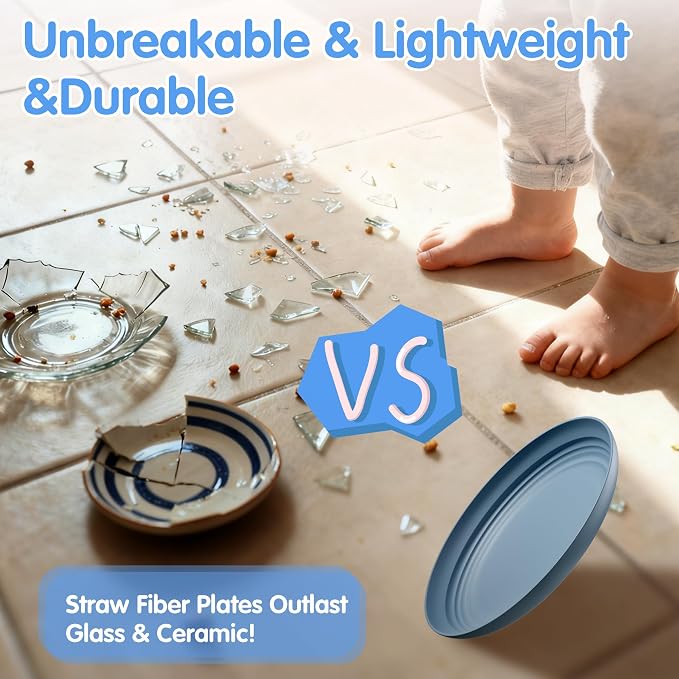 Quatish 16 PCS Unbreakable Reusable Plastic Plates, 8 inch Dishwasher & - Image 2