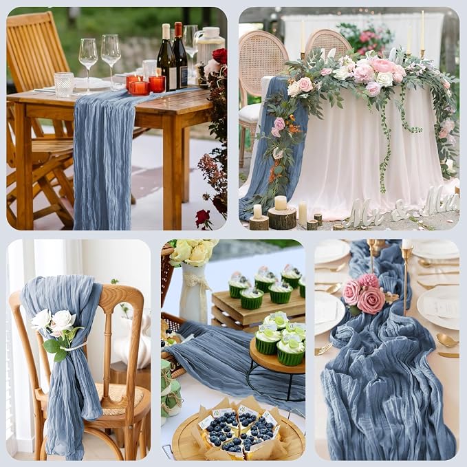 Cheesecloth Table Runner Dusty Blue 10FT Boho Gauze, 6 Pack | 120 Inch Cheese - Image 7