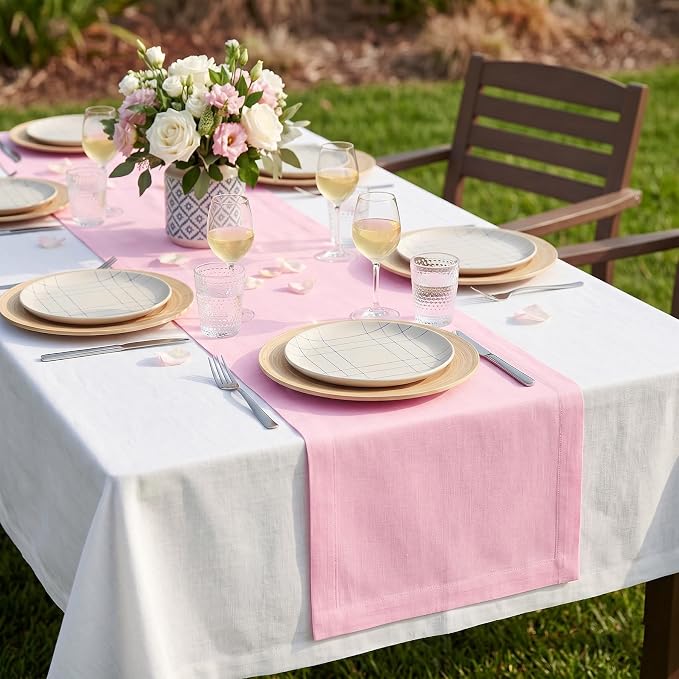 Solino Home 100% Pure Linen Table Runner Pink Lemonade, Fete 14 x 108 in | - Image 2