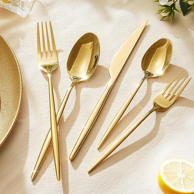 18/10 Silverware Set for 8, 40 Piece Gold Stainless Steel Flatware Cutlery | - Image 5