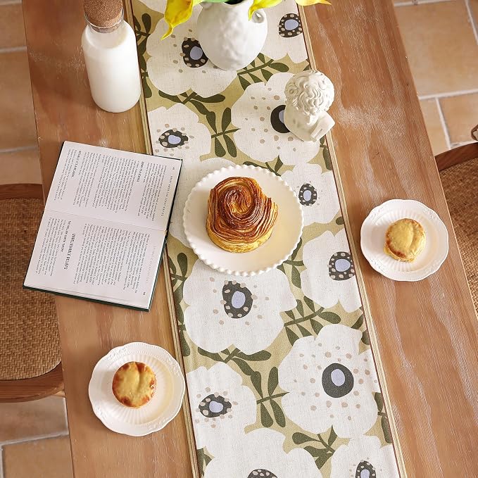 bilin gaier Designer French Linen Long Table Runner, Floral Pattern, Dining - Image 3
