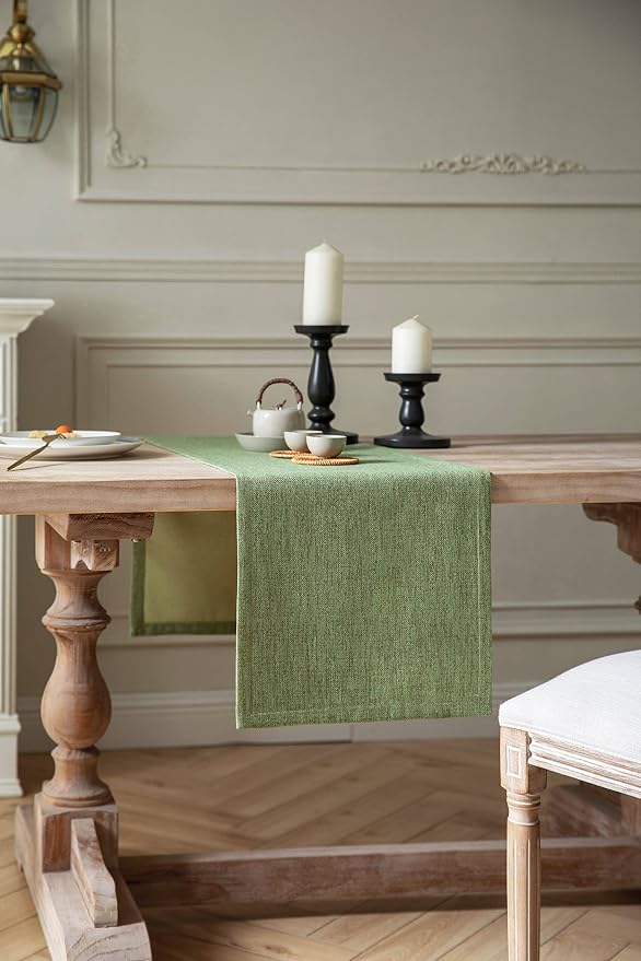 Burlap Style Farmhouse Table Runner, 14x48 Inches Grass Green | Thick Durable - Image 2