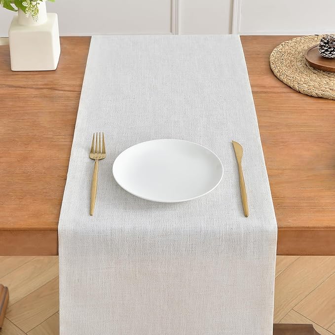 Wracra Linen Table Runner, Burlap Cream Table Runners 90 Inches Long | Rich - Image 4