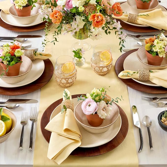 Solino Home 100% Pure Linen Table Runner Golden Straw, Fete 14 x 144 in | Table - Image 3