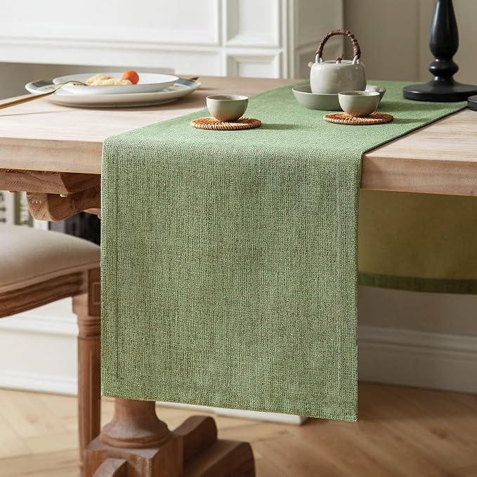 Burlap Style Farmhouse Table Runner, 14x48 Inches Grass Green | Thick Durable by ZEEMARTONLINE