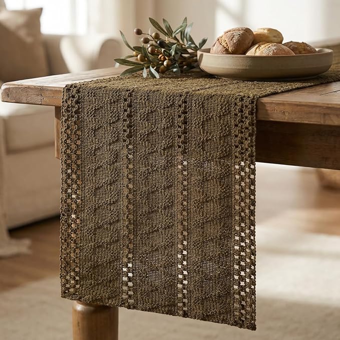 Artoid Mode Coffee Woven Farmhouse Hollow Table Runner 12x120 Inch | Holiday - Image 5