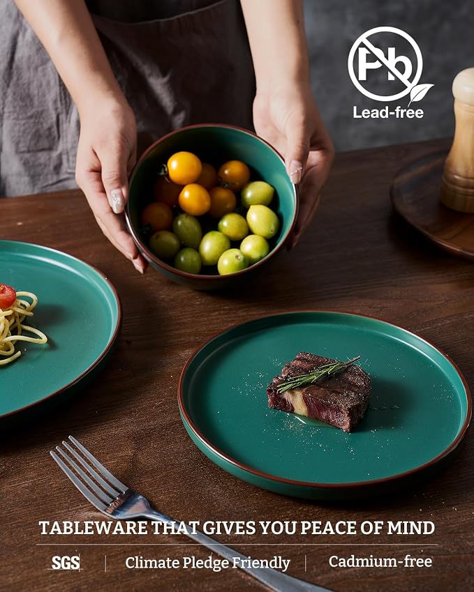 Famiware Mercury 16-Piece Stoneware Plates and Bowls, Dark Green | Dinnerware - Image 4