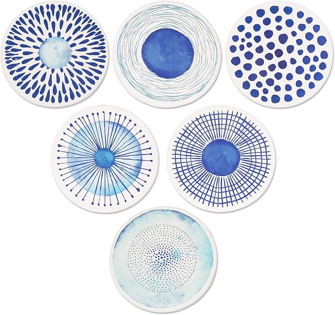 AD Set of 6 Coasters for Drinks Absorbing Round Ceramic Stone Coaster by AD