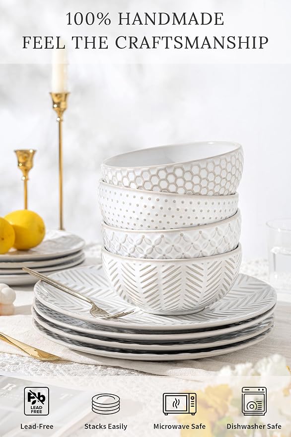 FOBENTA 24-Piece Ceramic Dinnerware Set, Large Plates and Bowls Set - Image 3