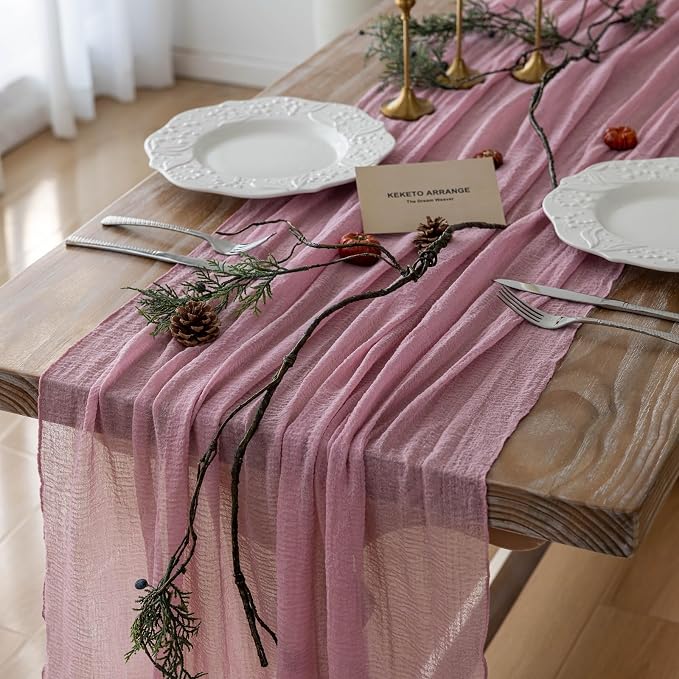 6Pcs Dusty Rose Cheesecloth Table Runner 120 Inches by KEKETOARRANGE