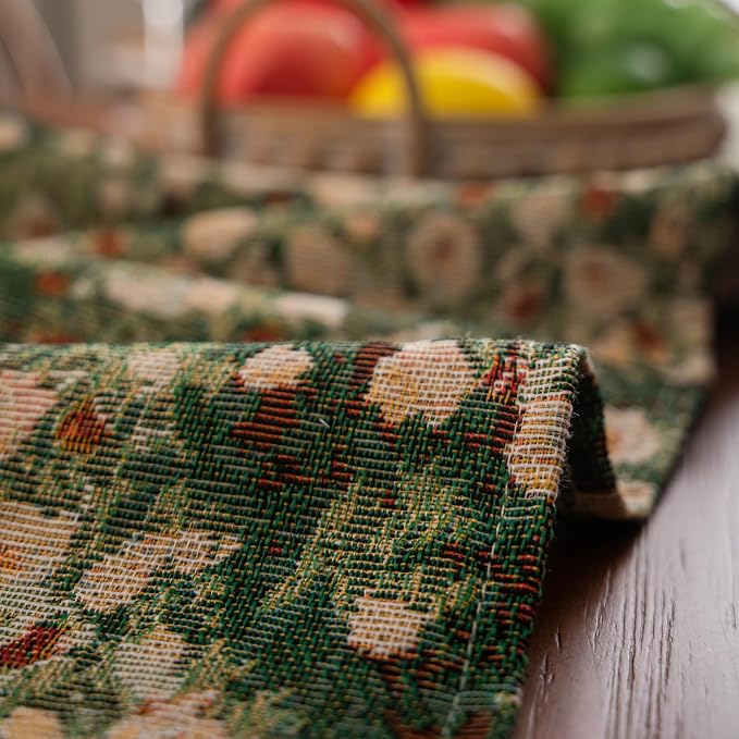 Ditsy Floral Table Runner Daisy Green 13 x 86 Inch | Jacquard Weave Pattern - Image 8