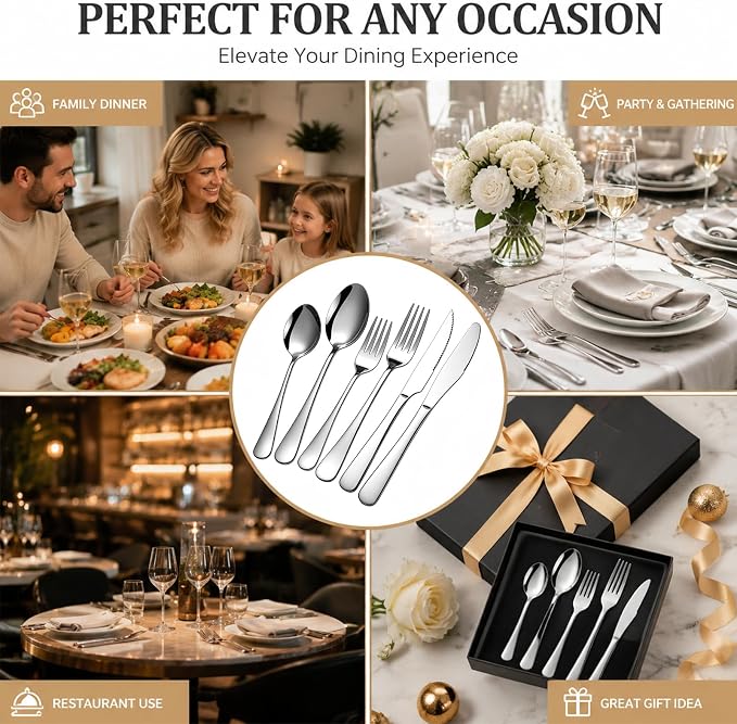 24-Piece Silverware Set with Steak Knives - Image 7