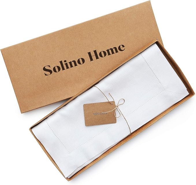 Solino Home 100% Linen Table Runner White, Classic Hemstitch 14 x 132 in | - Image 5