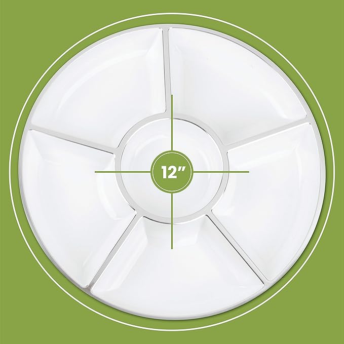 6 Sectional Round Plastic Serving Tray/Platters White - Image 3