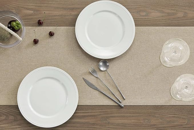 Basic Linen Style Table Runner, 14x72 Inch Natural | Mitered Corner Design - Image 3