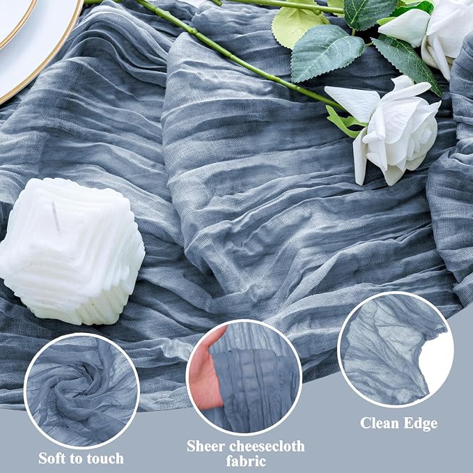Cheesecloth Table Runner 10FT Dusty Blue Boho Gauze Sheer Runners | Cheese - Image 3