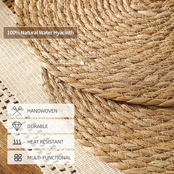 13.8'' Round Woven Placemats Set of 6, Boho Wicker Chargers, Terrekraft | - Image 5