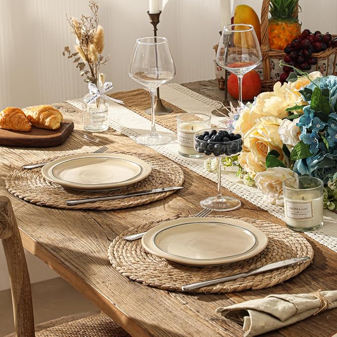 13.8'' Round Woven Placemats Set of 60, Boho Wicker Chargers, Terrekraft | - Image 7