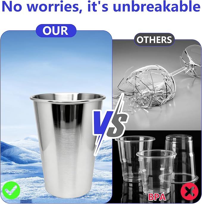 20oz 100PCS Stainless Steel Pint Cups, Reusable metal Cups, Drinking | Pint - Image 6