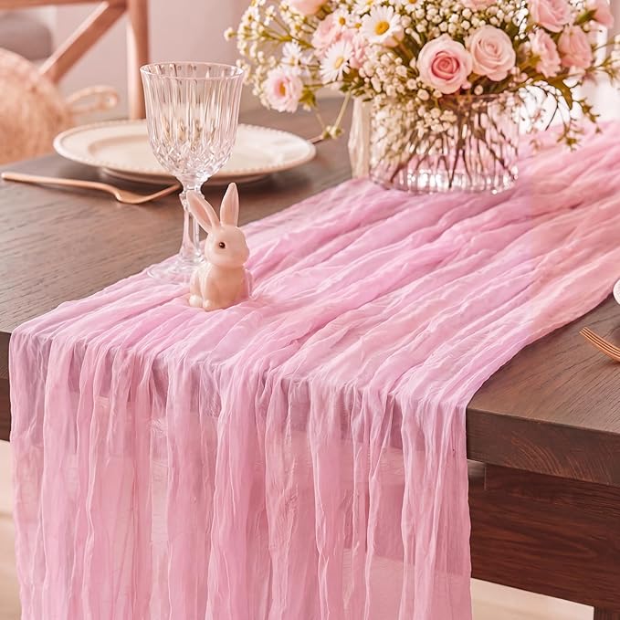 1 Pack Candy Pink Cheesecloth Table Runner 120 Inch Boho Wedding Decor | by Fixwal