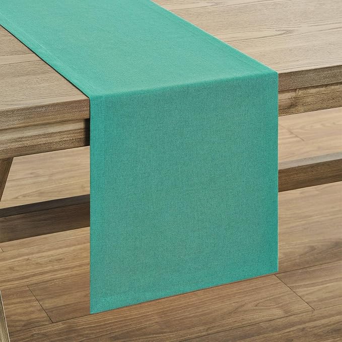 Basic Linen Style Table Runner, 14x90 Inch Teal | Mitered Corner Design - Image 7