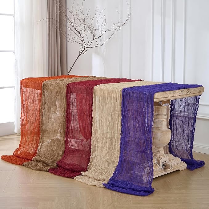 12 Pack Burgundy Red Cheesecloth Table Runners, 120 Inch 10Ft Wine Red Gauze - Image 7