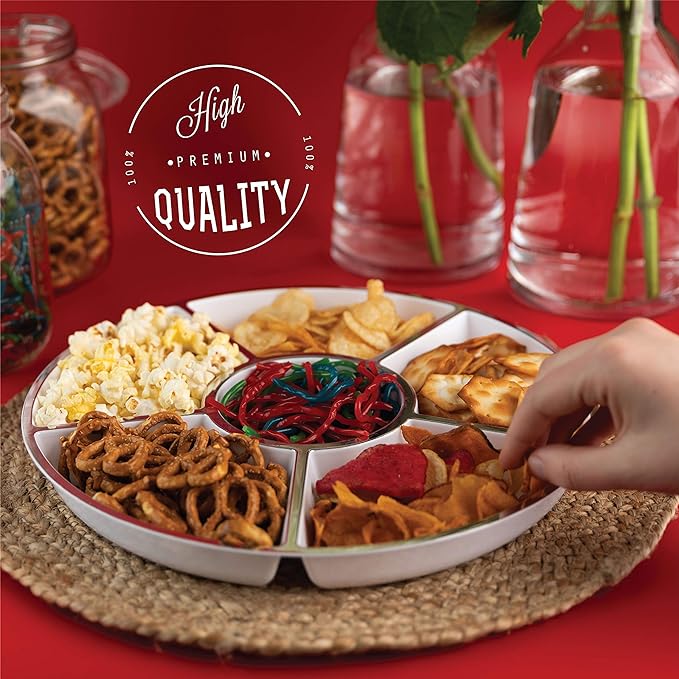 6 Sectional Round Plastic Serving Tray/Platters White - Image 2