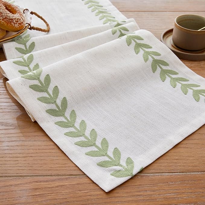 Wracra Embroidered Table Runner, Sage Green Table Runners 72 Inches Long | by Wracra