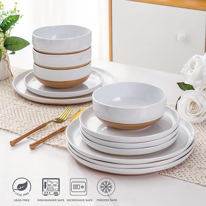 AmorArc Dinnerware Sets for 8, 24 Pieces Ceramic Plates and Bowls Set | Scratch - Image 5