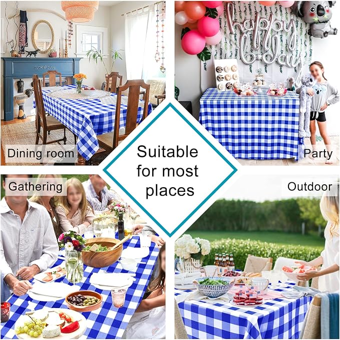 Royal Blue Checkered Tablecloth Rectangle - Image 2
