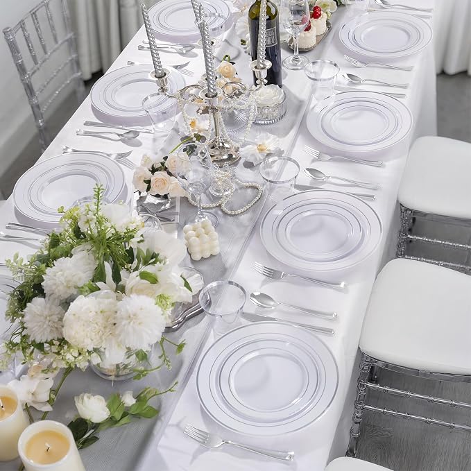 WELLIFE Silver Plates, Plastic Dinnerware Set - Image 6