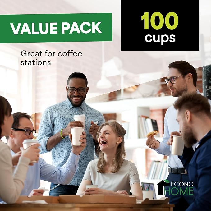 EconoHome 12 oz 100 Pack Disposable Coffee Paper Cups - Image 2
