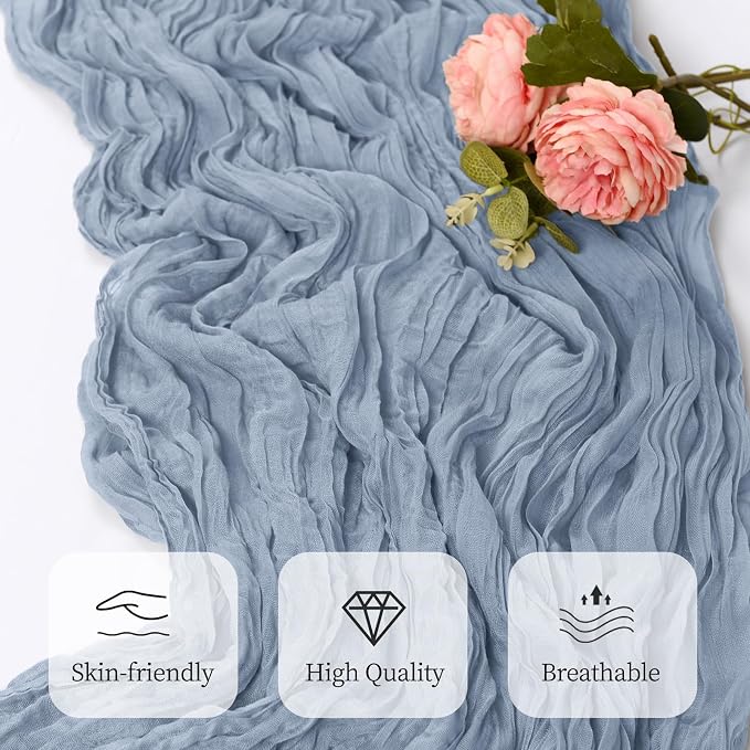 6 Pack Dusty Blue Cheesecloth Table Runner 17x108 Inch Semi Sheer Boho Gauze - Image 5