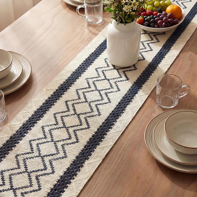 Artoid Mode Dark Blue Stripe Diamond Woven Table Runner 12x36 Inch | Holiday - Image 3