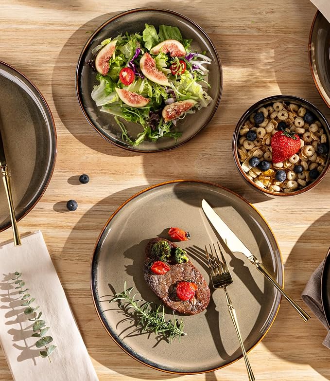 Ceramic Dinnerware Set for 8, 24-Piece Plates and Bowls Set | Handmade Reactive - Image 3