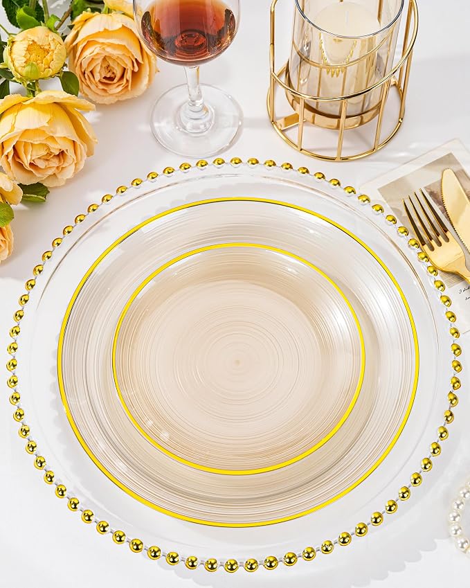 Morejoy 350PCS Clear Brown Plastic Plates - Image 7